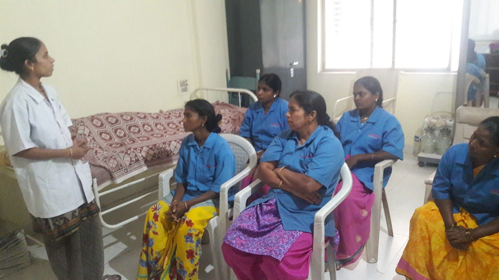 Caregivers in a hands-on training session